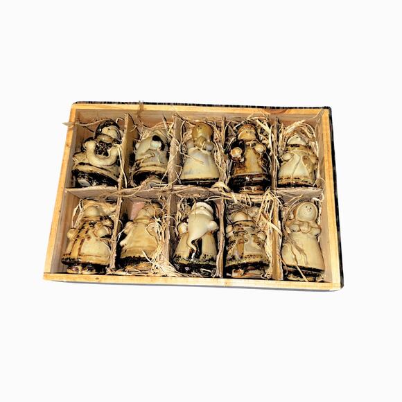 Rustic Stoneware Christmas Ornaments Set • Santa Angel Bear Moose • 12 Figurines - Picture 2 of 9